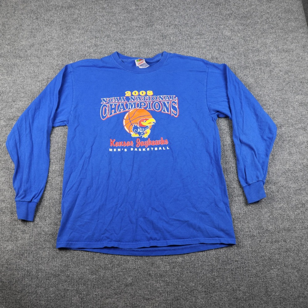 Kansas Jayhawks Shirt Mens Large Blue NCAA Basketball 2008 National Champions